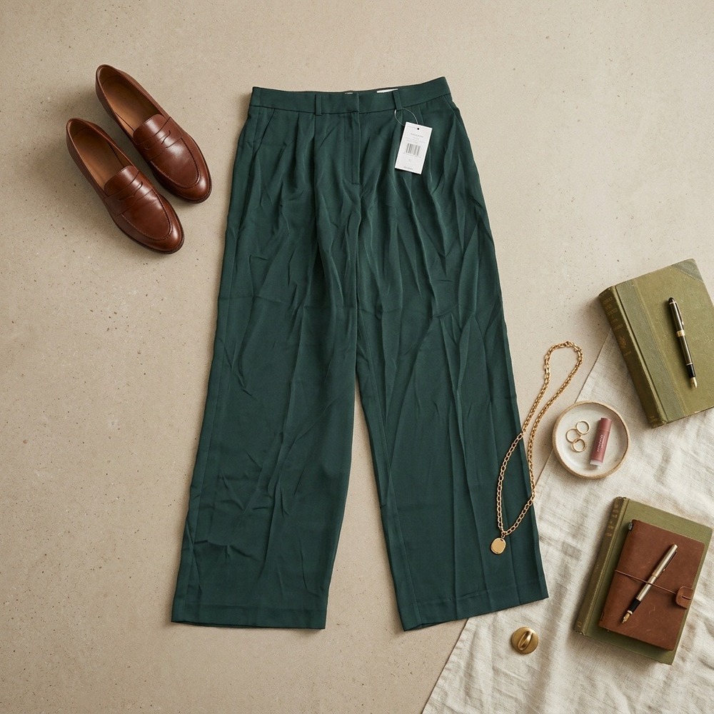 NWT ELLA Rafaella Women's Size 14 Pants Dark Green Wide Leg Trousers High Rise